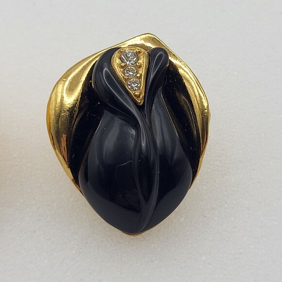 Kenneth J Lane Midnight Rose Black Clip-on Earrings KJL for Avon Clear Crystal - Picture 3 of 13